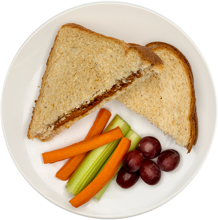 Image of the Wowbutter & Grape Jelly EZ Jammer product on a plate, with other assorted foods